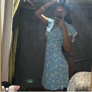 Floral Blue Wrap Dress